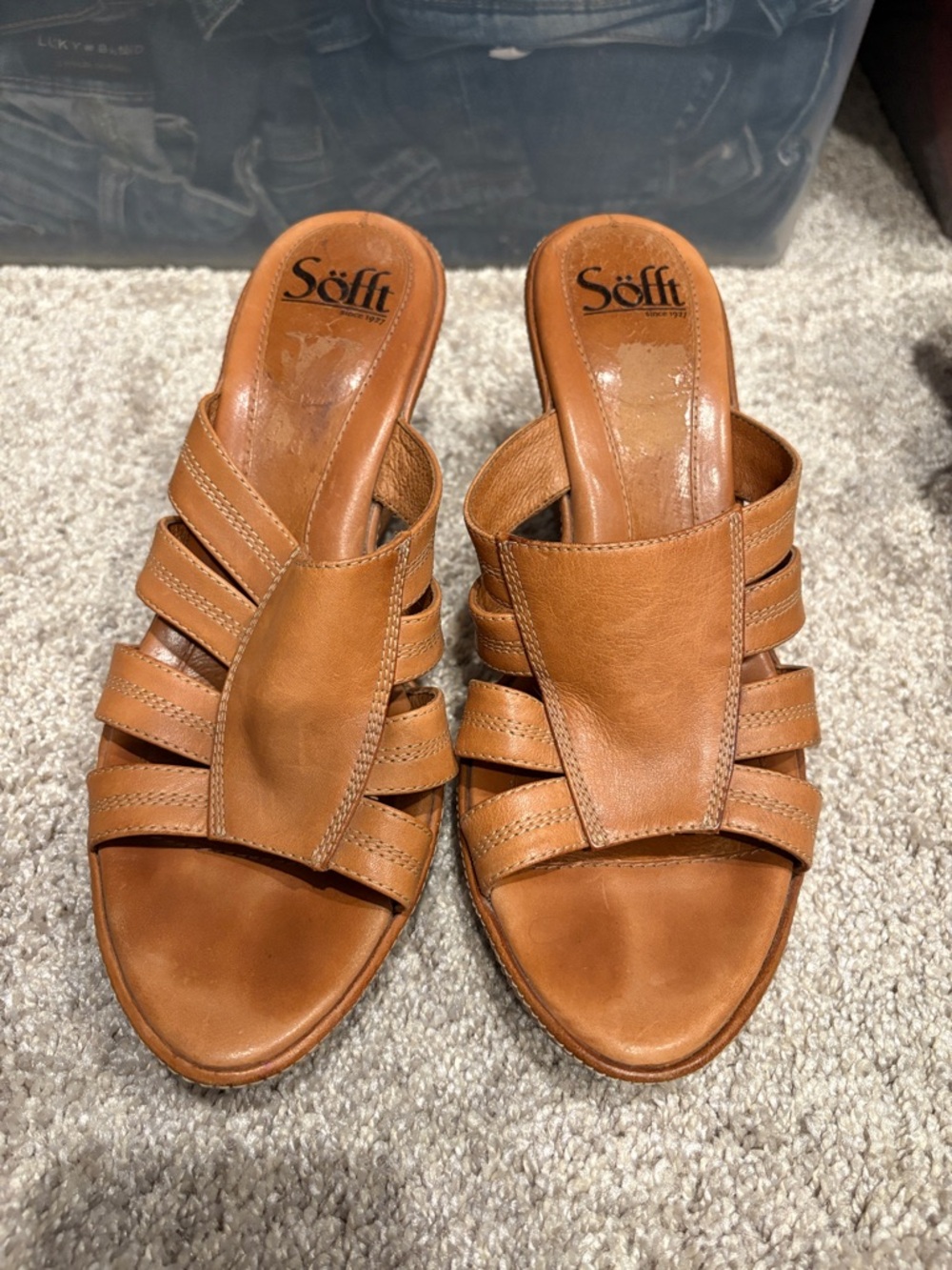 Sofft Cognac Leather Slide Mules